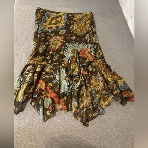 Lauren Ralph Lauren Chiffon Skirt XL Aztec Handkerchief  Flowy Ruffle Hem Brown